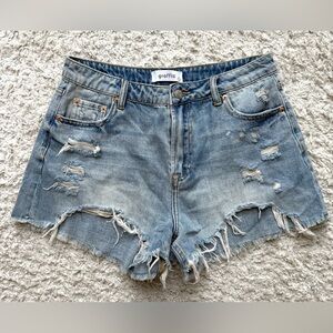 Women's graffiti Denim Shorts Size L Blue Distressed